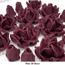 Deep Dusky Mauve Wine 3D Sugar Non-Wired Roses  3 SHADES 4 SIZES
