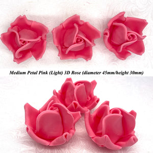 Non-Wired Petal Pink Warm Strawberry Pink 3D Sugar Roses  3 SHADES 4 SIZES
