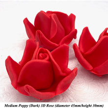 Poppy Red 3D Sugar Non-Wired Roses  3 SHADES 4 SIZES