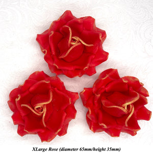 Gold Sparkle-Tip Poppy Red Sugar Roses 3SIZES NON WIRED
