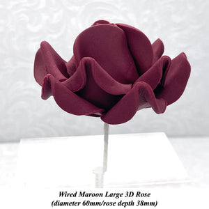 Dusky Pink Mauve Maroon Wine Wired Large 3D Sugar Roses Standard Petal 60 mm