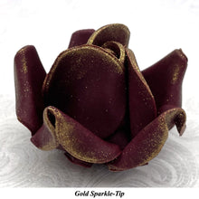 Gold Sparkle-Tip Wine Deep Dusky Mauve Sugar Roses 3SIZES NON WIRED