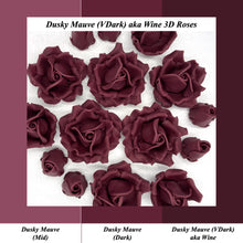 Large Deep Dusky Mauve Wine 3D Non-Wired Sugar Roses in 3 tones 55mm