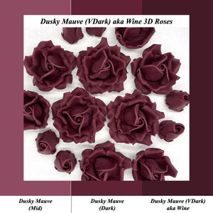 Large Deep Dusky Mauve Wine 3D Non-Wired Sugar Roses in 3 tones 55mm