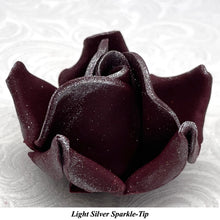 Gold Sparkle-Tip Wine Deep Dusky Mauve Sugar Roses 3SIZES NON WIRED
