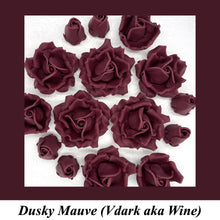 Deep Dusky Mauve Wine 3D Sugar Non-Wired Roses  3 SHADES 4 SIZES