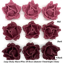 Large Deep Dusky Mauve Wine 3D Non-Wired Sugar Roses in 3 tones 55mm