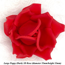 Poppy Red 3D Sugar Non-Wired Roses  3 SHADES 4 SIZES