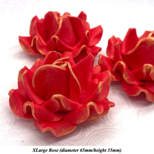 Gold Sparkle-Tip Poppy Red Sugar Roses 3SIZES NON WIRED