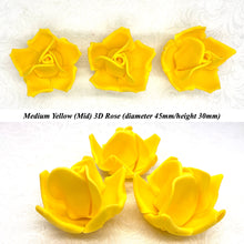 Yellow 3D Sugar Non-Wired Roses  3 SHADES 4 SIZES