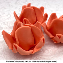 Coral Orange 3D Sugar Non-Wired Roses  3 SHADES 4 SIZES