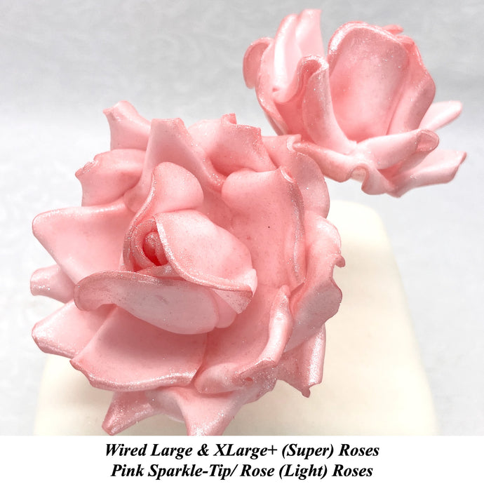 Wired Pink Sparkle-Tip Roses Sugar Roses Large & XLarge+ Sizes