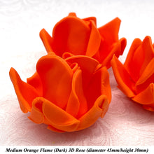 Bright Orange 3D Sugar Non-Wired Roses  3 SHADES 4 SIZES