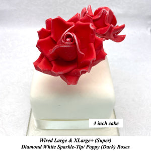 Wired White Sparkle-Tip Red Roses Sugar Roses Large & XLarge+ Sizes