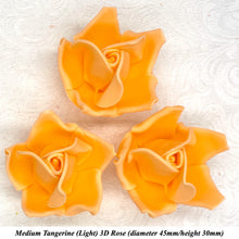 Tangerine Orange 3D Sugar Non-Wired Roses  3 SHADES 4 SIZES