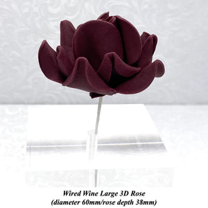 Dusky Pink Mauve Maroon Wine Wired Large 3D Sugar Roses Standard Petal 60 mm