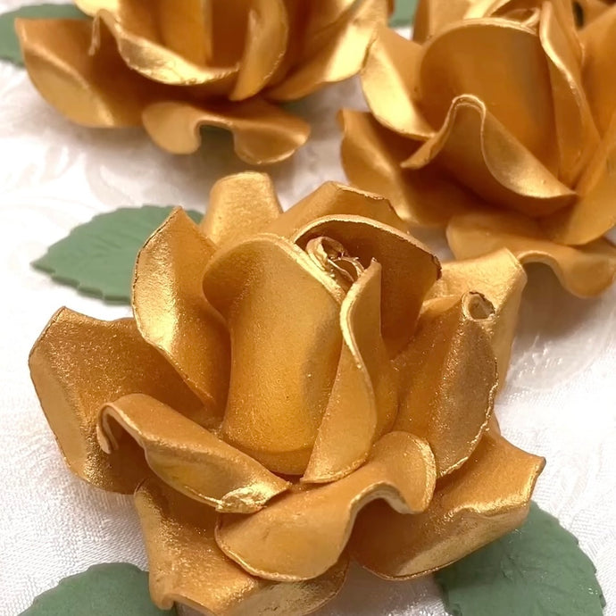 Non-Wired Large 3D Royal Gold Sugar Roses Standard Petal 55mm