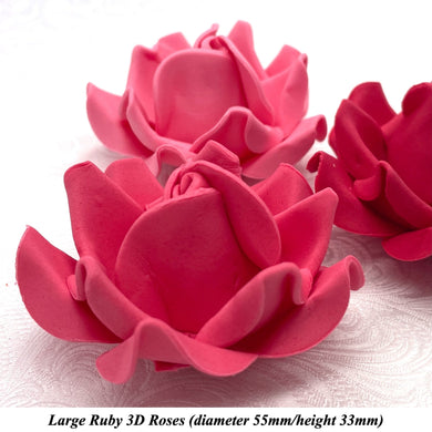 Non-wired Large 3D Ruby Red Pink Sugar Roses in 3 tones 55mm