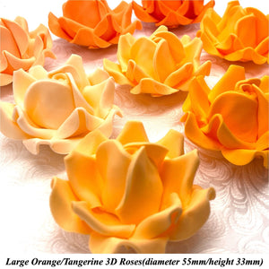 Non-Wired Large 3D Tangerine Orange Sugar Roses Standard Petal 55mm 2 SHADES