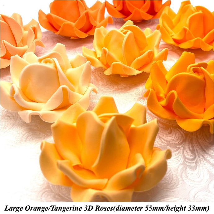 Non-Wired Large 3D Tangerine Orange Sugar Roses Standard Petal 55mm 2 SHADES
