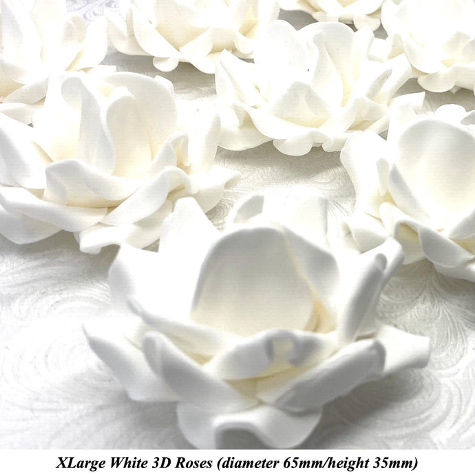 Non-Wired XLarge 3D White Sugar Roses Standard Petal 65mm