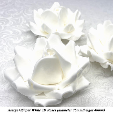Non-Wired XLarge+ (Super) 3D White Sugar Roses  75mm