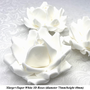 Non-Wired XLarge+ (Super) 3D White Sugar Roses  75mm
