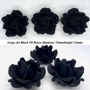 Non-Wired Large 3D Jet Black Sugar Roses Standard Petal 55mm