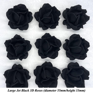 Non-Wired Large 3D Jet Black Sugar Roses Standard Petal 55mm