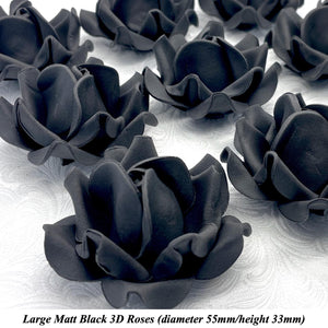 Non-wired Large 3D Matt Black Sugar Roses 55mm