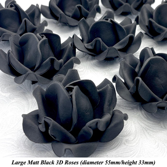 Non-wired Large 3D Matt Black Sugar Roses 55mm