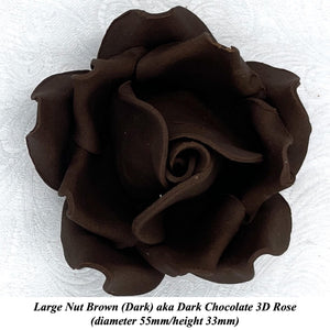 Non-Wired Large 3D White, Milk & Dark Chocolate Brown Sugar Roses Standard Petal 55mm