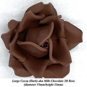 Non-Wired Large 3D White, Milk & Dark Chocolate Brown Sugar Roses Standard Petal 55mm
