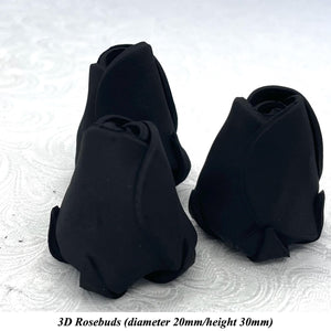 Non-Wired 4 Sizes 3D Jet Black Sugar Roses Standard Petal 20mm-65mm