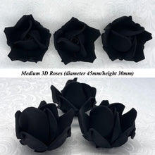 Non-Wired 4 Sizes 3D Jet Black Sugar Roses Standard Petal 20mm-65mm