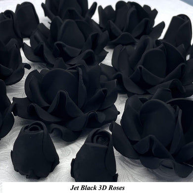 Non-Wired 4 Sizes 3D Jet Black Sugar Roses Standard Petal 20mm-65mm