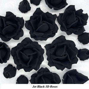 Non-Wired 4 Sizes 3D Jet Black Sugar Roses Standard Petal 20mm-65mm