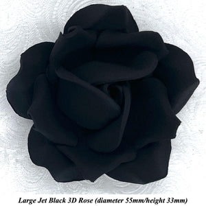 Non-Wired Large 3D Jet Black Sugar Roses Standard Petal 55mm
