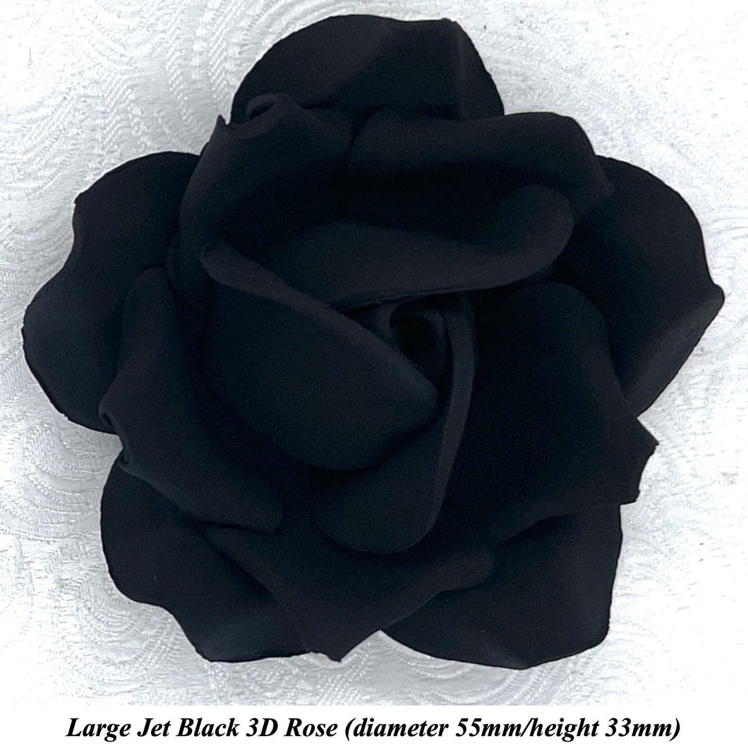 Non-Wired Large 3D Jet Black Sugar Roses Standard Petal 55mm