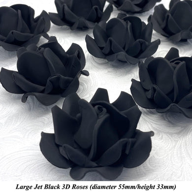 Non-Wired Large 3D Jet Black Sugar Roses Standard Petal 55mm