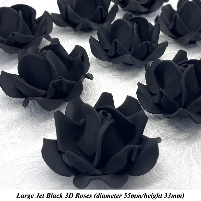 Non-Wired Large 3D Jet Black Sugar Roses Standard Petal 55mm