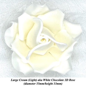 Non-Wired Large 3D White, Milk & Dark Chocolate Brown Sugar Roses Standard Petal 55mm