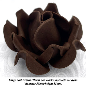 Non-Wired Large 3D White, Milk & Dark Chocolate Brown Sugar Roses Standard Petal 55mm