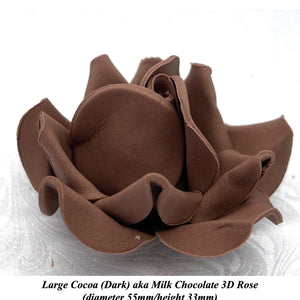 Non-Wired Large 3D White, Milk & Dark Chocolate Brown Sugar Roses Standard Petal 55mm
