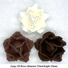 Non-Wired Large 3D White, Milk & Dark Chocolate Brown Sugar Roses Standard Petal 55mm