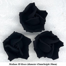 Non-Wired 4 Sizes 3D Jet Black Sugar Roses Standard Petal 20mm-65mm