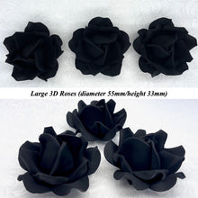 Non-Wired 4 Sizes 3D Jet Black Sugar Roses Standard Petal 20mm-65mm