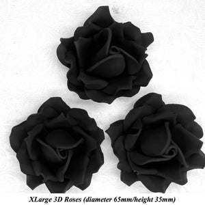 Non-Wired 4 Sizes 3D Jet Black Sugar Roses Standard Petal 20mm-65mm