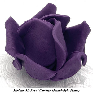 Non-wired Large 3D Dark Grape Violet Sugar Roses 20mm to 65mm
