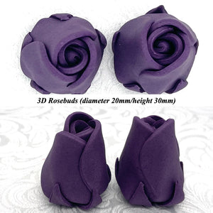 Non-wired Large 3D Dark Grape Violet Sugar Roses 20mm to 65mm